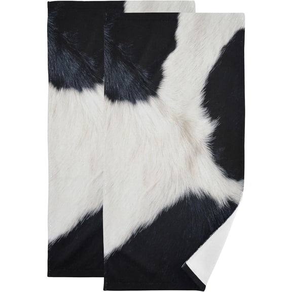 2 Pack Black White Cow Print Hand Towels for Bathroom,Soft Absorbent Western Cowhide Rustic Farm Animal Skin Decorative Guest Face Bathroom Towels,Quick Dry Cow Hide Kitchen Towels 14"x28"