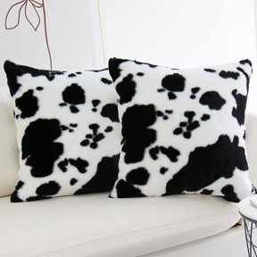 2 Pack Black White Cowhide Faux Fur Pillow Covers 18 x 18 Inches