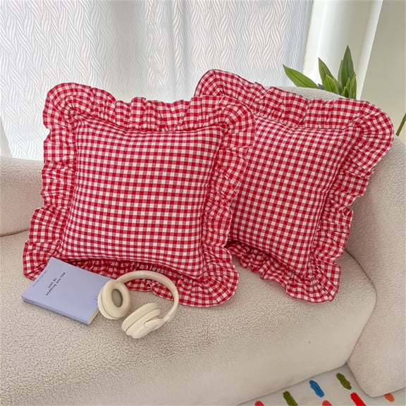 2 Pack Black White Plaid Ruffle Throw Pillow Covers18x18, Farmhouse Rustic Vintage Square Checkered Ruffles Pillow Cushion Cases with Ruffles for Sofa Bed Living Room Pillowcase Decoration
