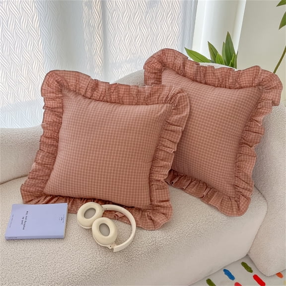 2 Pack Black White Plaid Ruffle Throw Pillow Covers18x18, Farmhouse Rustic Vintage Square Checkered Ruffles Pillow Cushion Cases with Ruffles for Sofa Bed Living Room Pillowcase Decoration