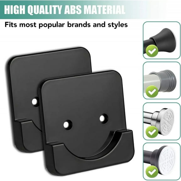 2 Pack Black/White Shower Curtain Rod Mount Holder for Wall | Adhesive Shower Rod Tension Retainer | No Drilling | Stick On