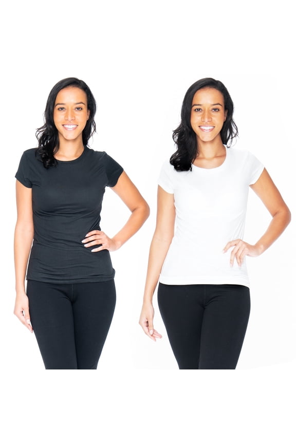 2 Pack Black & White Solid Crew-Neck T-Shirt from Emprella