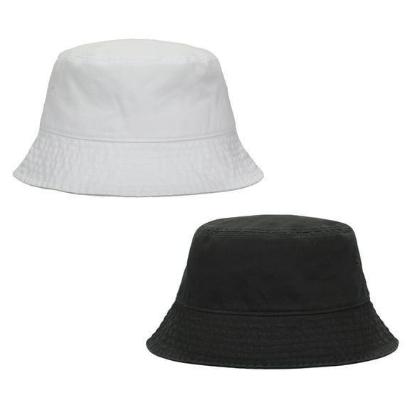 2-Pack Black & White Washed 100% Cotton Bucket Hat Everyday Cotton Style Unisex Trendy Lightweight Outdoor Hot Fun Summer Beach Vacation Getaway Headwear