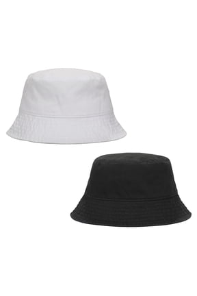 2-Pack Black & White Washed 100% Cotton Bucket Hat Everyday Cotton Style Unisex Trendy Lightweight Outdoor Hot Fun Summer Beach Vacation Getaway Headwear