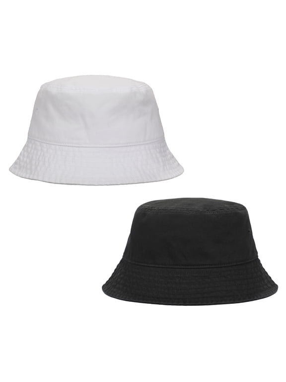 2-Pack Black & White Washed 100% Cotton Bucket Hat Everyday Cotton Style Unisex Trendy Lightweight Outdoor Hot Fun Summer Beach Vacation Getaway Headwear