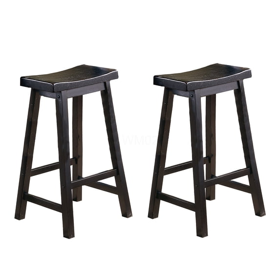 2-Pack Black Wood Bar Stools with Saddle Seat for Counter Height Dining Table