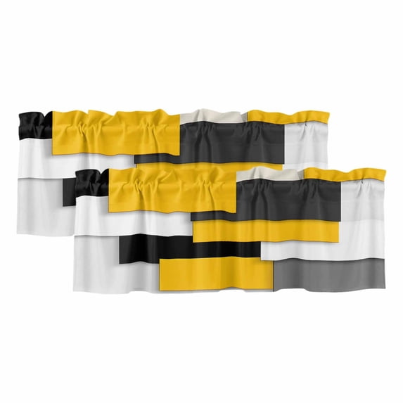 2 Pack Black Yellow Patchwork Valance for Window Abstract Geometric Art Kitchen Valance Rod Pocket Short Curtain Topper Decorative Window Treatment for Living Room Bedroom 60"x18"