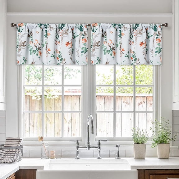 2 Pack Blackout Window Valance, 18 Inches Long Kitchen Window Curtains Over Sink Rod Pocket Pattern Valance for Bathroom Bedroom Living Room, Orange & Grey