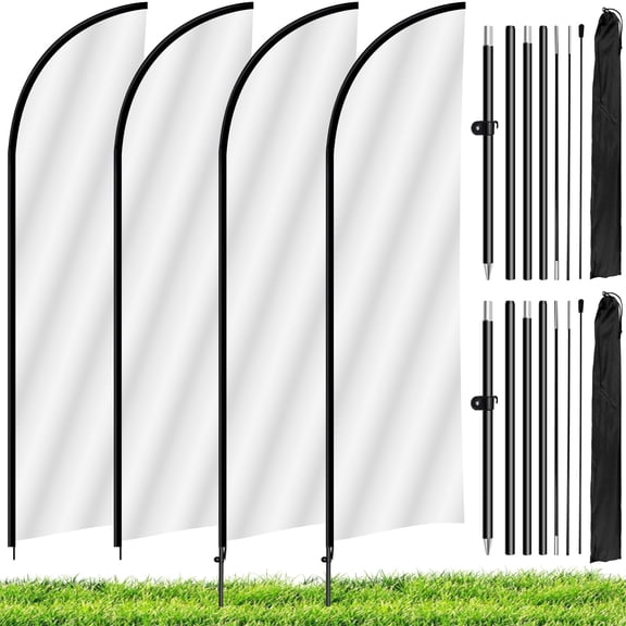 2 Pack Blank Feather Flag Kit with Pole, 8.2FT White Advertising Flag Banner for Outdoor Business & Event Promotion (DIY Printable)