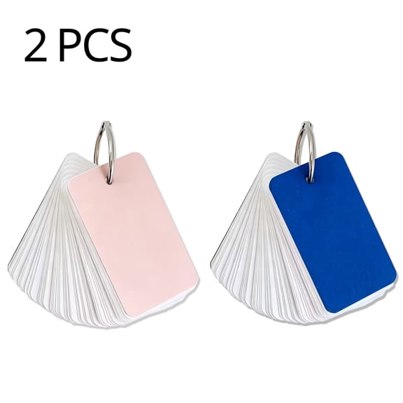 2 Pack Blank Index Cards with Ring, 200Pcs Blank Flash Card 3.54x2.05" Study Note Cardstock for Memory Learning Studying Office Supplies, Pink&Blue