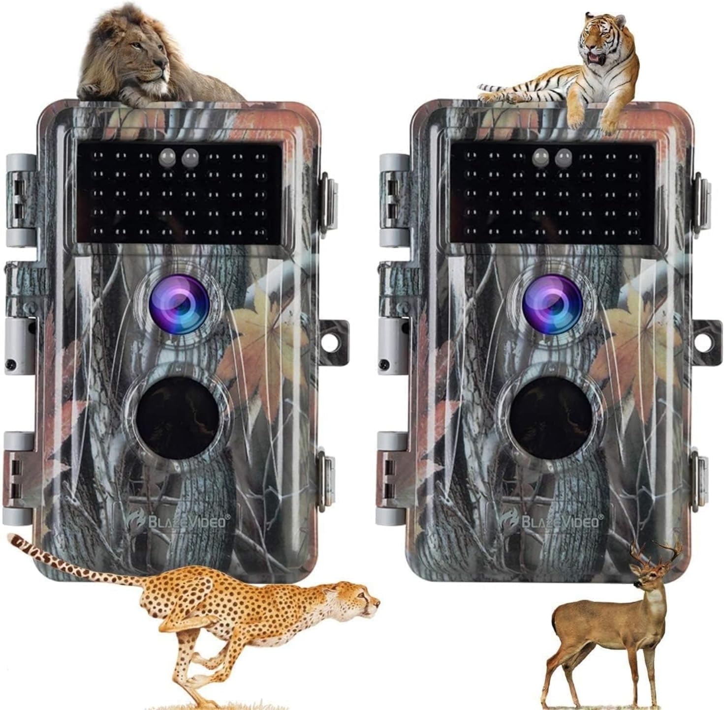 2-Pack BlazeVideo Game and Deer Trail Camera 64MP, 12960P H.264 MP4 No Glow Night Version for Wildlife Hunting Field Tree Scouting Cam for Outdoor Animal Tracking andIndoor Security Surveillance