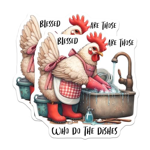 (2 Pack) Blessed Dishes Magnets - Kitchen - Funny Chicken Cleaning - Farmhouse Style - 5" On Longest Side - for Cars, Fridges, Toolboxes - Made in USA - MAG4502
