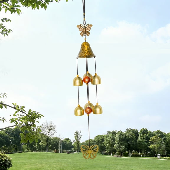 2 Pack Blessing Fengshui Wind Chimes for Home & Garden, 6 Copper Alloy Bells with Dragon Details, Hanging Decor for Good Luck & Positive Energy