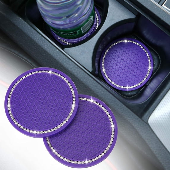 2 Pack Bling Car Cup Holder Coasters, 2.75 Inch Soft Bling Crystal Rhinestone Rubber Pad Set Round Auto Cup Holder Insert Drink Coaster Car Interior Accessories