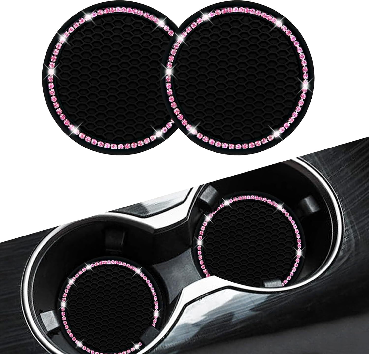 2 Pack Bling Car Cup Holder Insert Coasters, 2.76 inch Black Soft ...