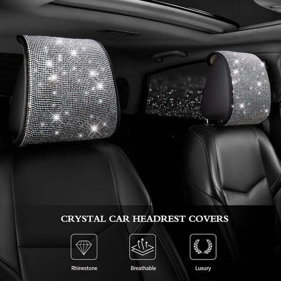 2 Pack Bling Car Headrest Case Women Full Rhinestone Headrest Universal Fits Most Cars
