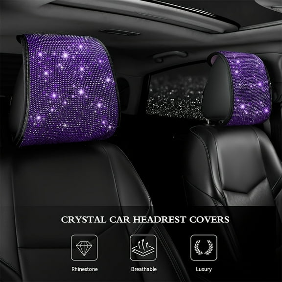 2 Pack Bling Car Headrest Case Women Full Rhinestone Headrest Universal Fits Most Cars