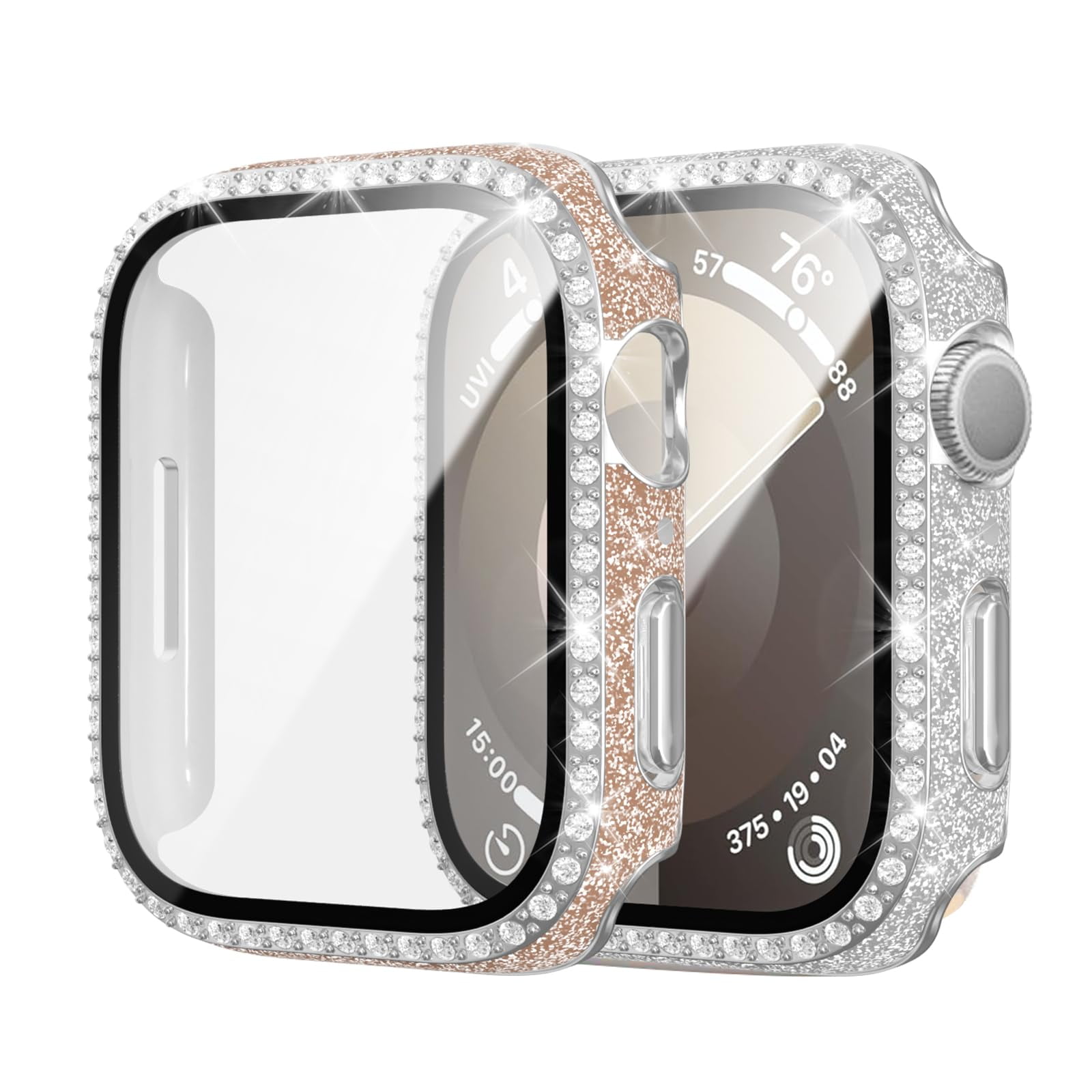 2 Pack Bling Case for Apple Watch SE 2 Series 6/5/4 SE Tempered Glass