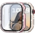 thumbnail image 1 of 2 Pack Bling Case with Tempered Glass Screen Protector for Apple Watch Series 3/2/1 42mm, All Round Full Protection Hard PC Cover Bumper for iWatch 7 Accessories, Pink+Clear, 1 of 5