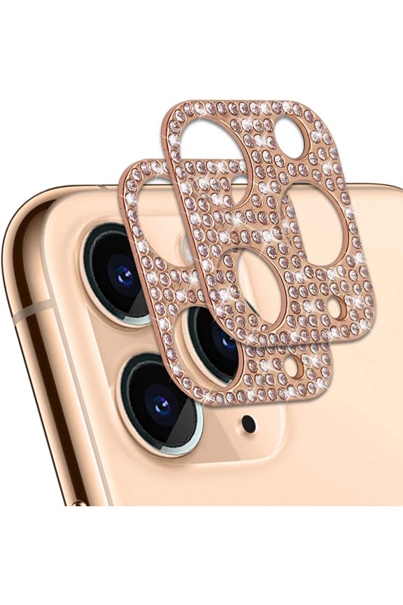 2 Pack Bling Diamond Camera Lens Protector Compatible with iPhone 11 Pro Max, Rear Camera Cover 3D Glitter Crystal Rhinstone Lens Cover Protective Decorations Sticker Protector Rose Gold
