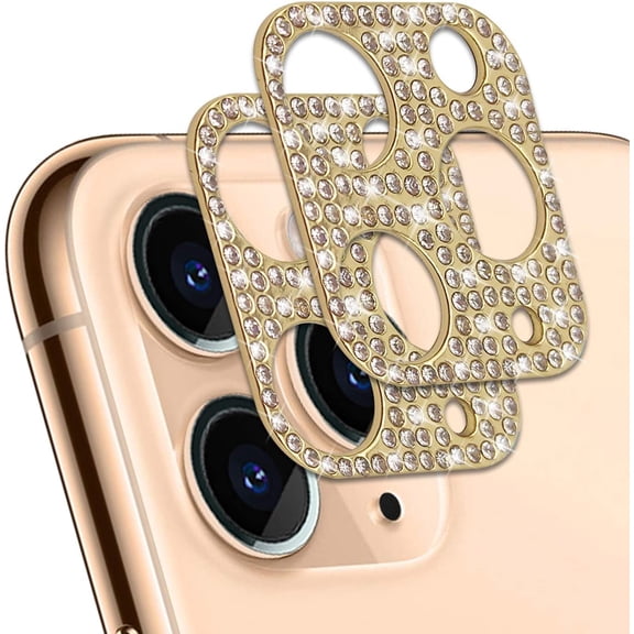 2 Pack Bling Diamond Camera Lens Protector Compatible with iPhone 11 Pro Max, Rear Camera Cover 3D Glitter Crystal Rhinstone Lens Cover Protective Decorations Sticker Protector Rose Gold