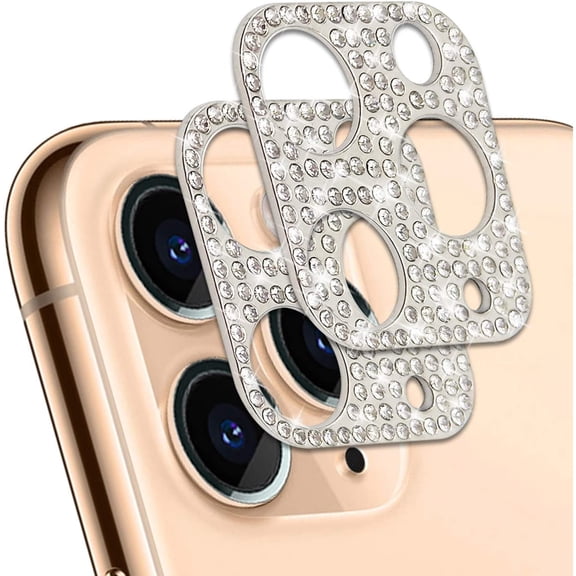 2 Pack Bling Diamond Camera Lens Protector Compatible with iPhone 11 Pro Max, Rear Camera Cover 3D Glitter Crystal Rhinstone Lens Cover Protective Decorations Sticker Protector Rose Gold