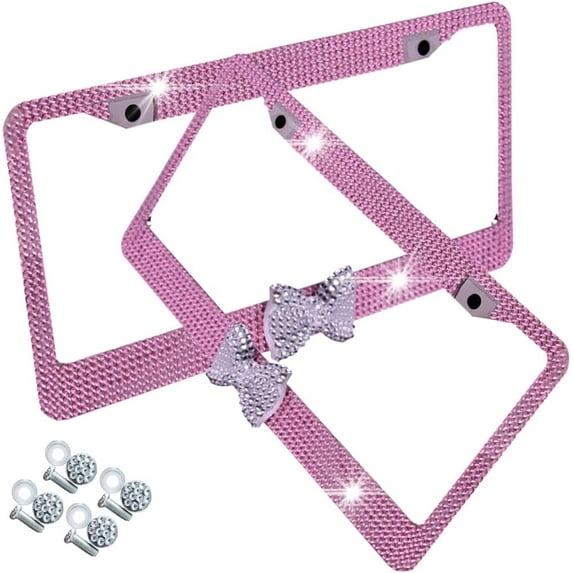 2 Pack Bling License Plate Frame,Handcrafted Bling Rhinestone Premium Stainless Steel License Plate Frame,Clear Color Rhinestone Crystal