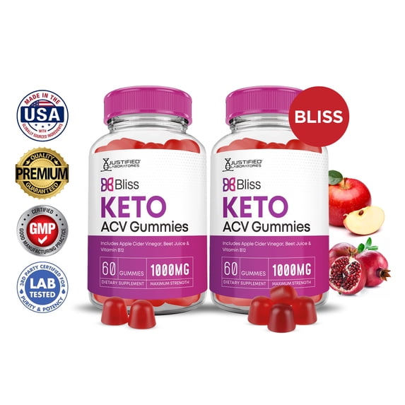 (2 Pack) Bliss Keto ACV Gummies 1000MG Dietary Supplement 120 Gummys