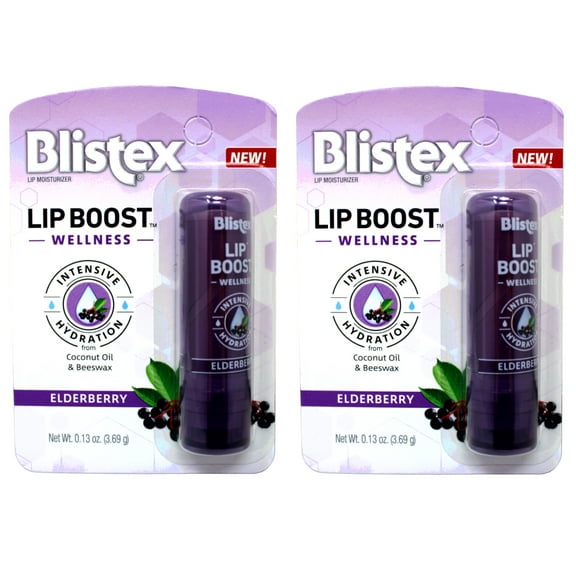 2 Pack - Blistex Lip Boost Wellness, Intensive Hydration from Coconut Oil & Beeswax, Elderberry Moisturizer 0.13 oz