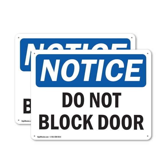 (2 Pack) Do Not Block Door OSHA Notice Sign 10 Inch X 7 Inch Plastic Sign, Weather Resistant, UV Protected for Workplace, Business, and Construction Site, Made in the USA
