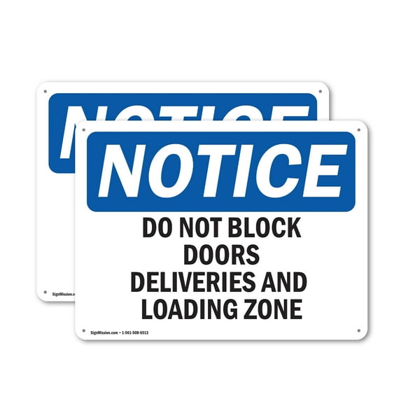 (2 Pack) Do Not Block Doors Deliveries And Loading Zone OSHA Notice Sign 14 Inch X 10 Inch Indoor / Outdoor Rust-Free Aluminum Metal Signs for Workplace, Workshop, and Construction Site