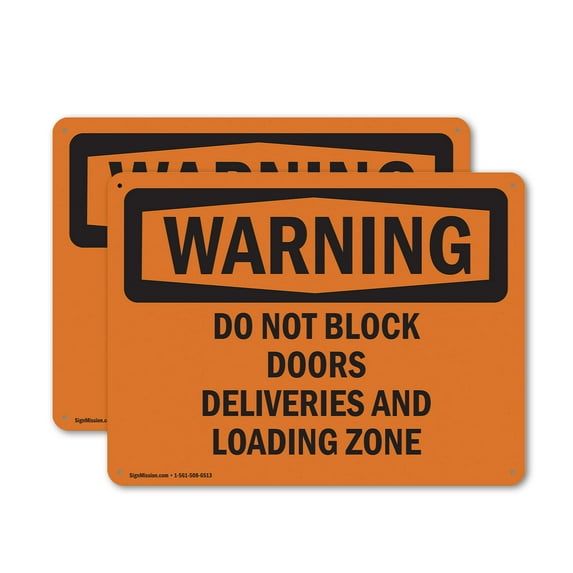 (2 Pack) Do Not Block Doors Deliveries And Loading Zone OSHA Warning Sign 10 Inch X 7 Inch Plastic Sign, Weather Resistant, UV Protected for Workplace, Business, and Construction Site,