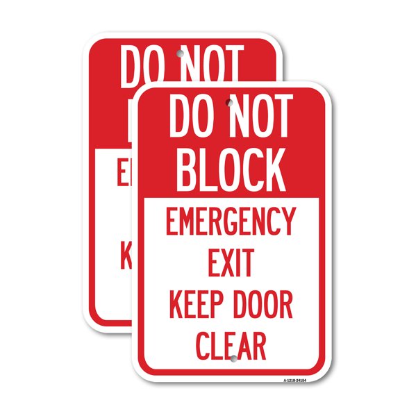 (2 Pack) Do Not Block Emergency Exit Door Keep Clear | 18" X 24" Heavy-Gauge Aluminum Sign | Rust Free Aluminum, Weather Resistant, Waterproof, Fade Resistant, 2 Pre-drilled Holes