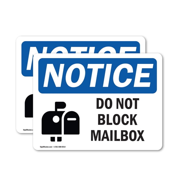 (2 Pack) Do Not Block Mailbox OSHA Notice Sign 10 Inch X 7 Inch Vinyl Label Decal Sticker Weather Resistant, UV Protected for Workplace, Business, and Construction Site, Made in the USA