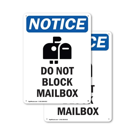(2 Pack) Do Not Block Mailbox OSHA Notice Sign 12 Inch X 18 Inch Indoor / Outdoor Rust-Free Aluminum Metal Signs for Workplace, Workshop, and Construction Site, Made in the USA