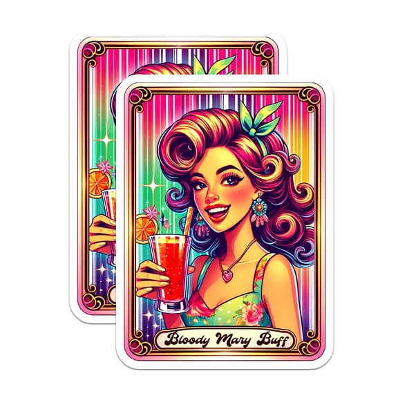 (2 Pack) Bloody Mary Buff Magnets - Retro Pin Up Girl Art - Cocktail Lover Kitchen Decor - Vibrant Bar Magnet Set - 5 Inches On Longest Side - Thick Durable Magnet - Made in USA - MAG22001