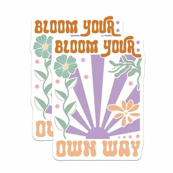 (2 Pack) Bloom Your Own Way Magnets - Flower Design - Inspirational Quote - Sunburst Art - 5" On Longest Side - for Cars, Fridges, Toolboxes - Made in USA - MAG3831