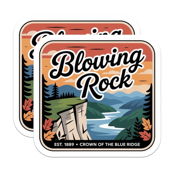 (2 Pack) Blowing Rock Stickers - North Carolina - Blue Ridge Mountains - 5" On Longest Side - Sticks to Smooth Flat Surfaces - Made in USA - BMCS17260