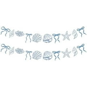 2 Pack Blue Bow Starfish Seashell Garland 6.56 ft Blue Coastal Christmas Banner Decor Ocean Nautical Beach Christmas Ornaments Under The Sea Paper Hanging Banner for Birthday Mermaid Xmas Party
