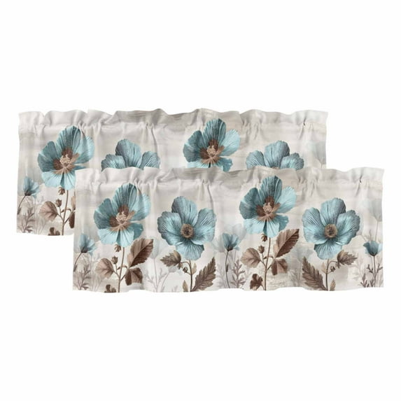 2 Pack Blue Broccoli Valance for Window Farmhouse Rustic Floral Retro Victorian Style Kitchen Valance Rod Pocket Short Curtain Topper Decorative Window Treatment for Living Room Bedroom 60"x18"