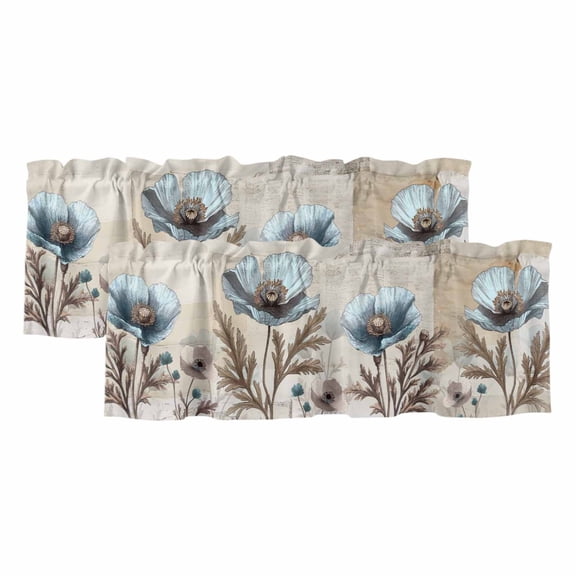 2 Pack Blue Broccoli Valance for Window Rustic Farmhouse Floral Retro Brown Plant Kitchen Valance Rod Pocket Short Curtain Topper Decorative Window Treatment for Living Room Bedroom 42"x12"
