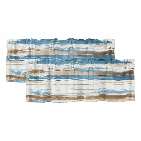2 Pack Blue Brown Valance for Window Wood Grain Oil Painting Vintage Abstract Art Kitchen Valance Rod Pocket Short Curtain Topper Decorative Window Treatment for Living Room Bedroom 42"x12"