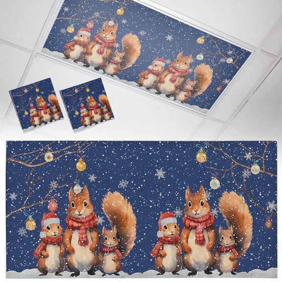2 Pack Blue Christmas Fluorescent Light Covers for Ceiling Lights Squirrel Branch Ball Snowflake Watercolor Magnetic Ceiling Light Covers Overhead Light Filters for Office Classroom Home