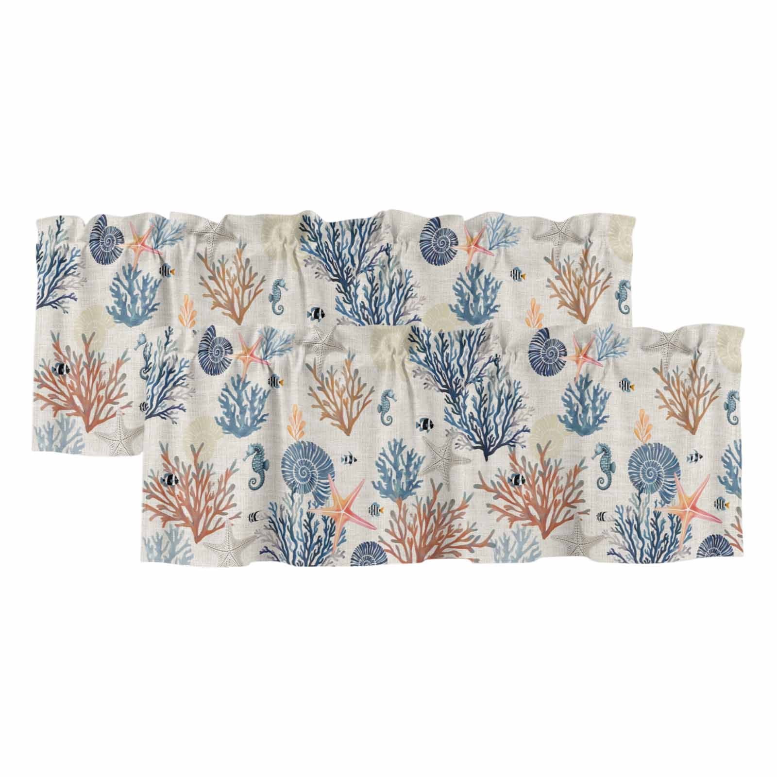 2 Pack Blue Coastal Valances for Windows Bedroom Living Room Window ...