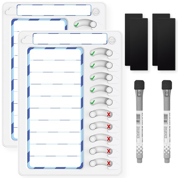 2 Pack Blue Dry Erase Chore Chart Task Checklist Planning Tool