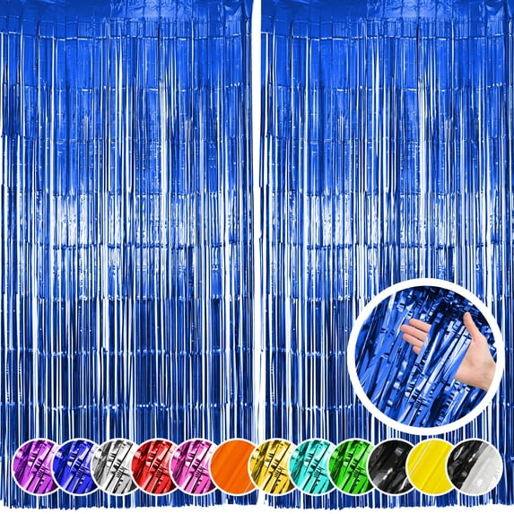 2 Pack Blue Fringe Backdrop Curtains, Blue Streamers Party Backdrop, Baby Shower Decorations, Party Decorations Supplies For Birthday, Holidays, Parties & More
