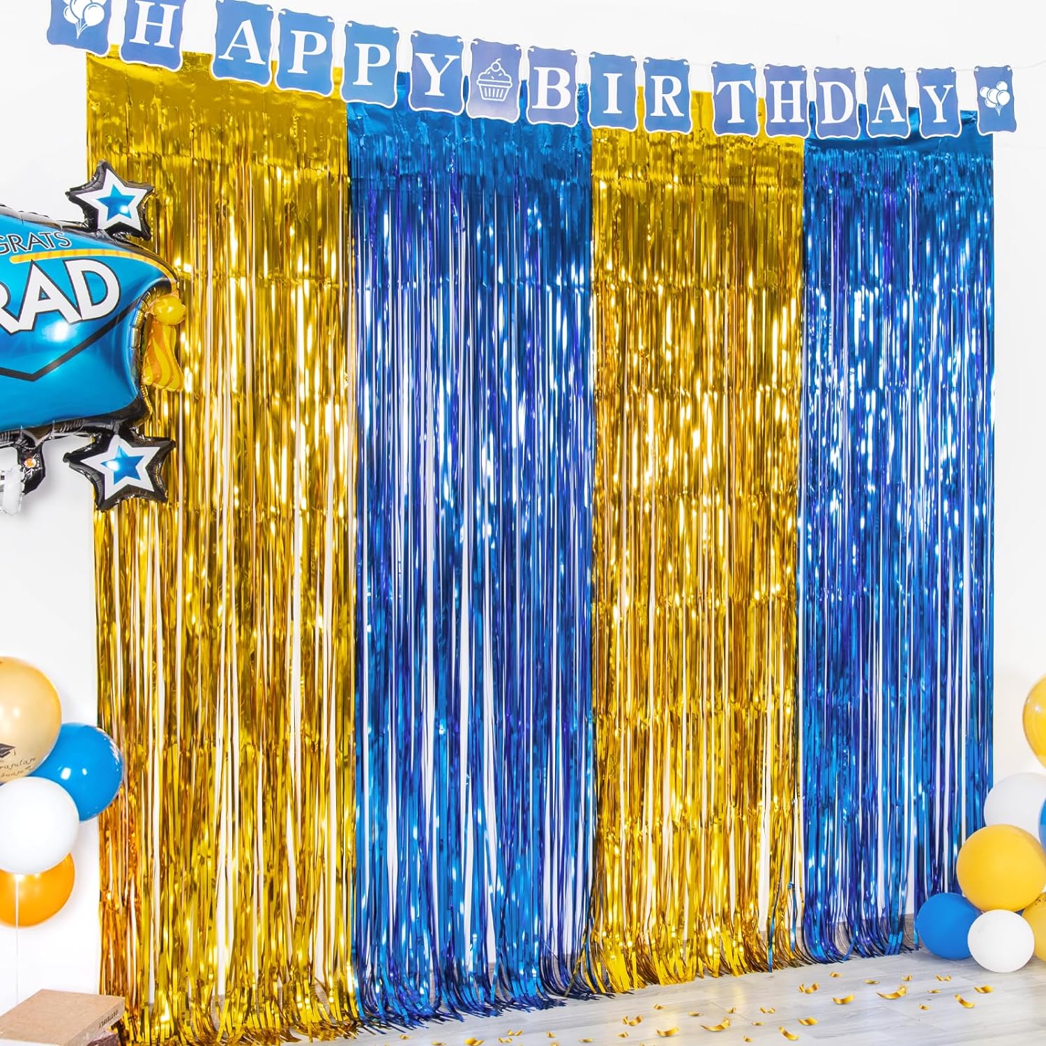 2 Pack Blue and Gold Graduation Party Decoration 2023 Foil Fringe
