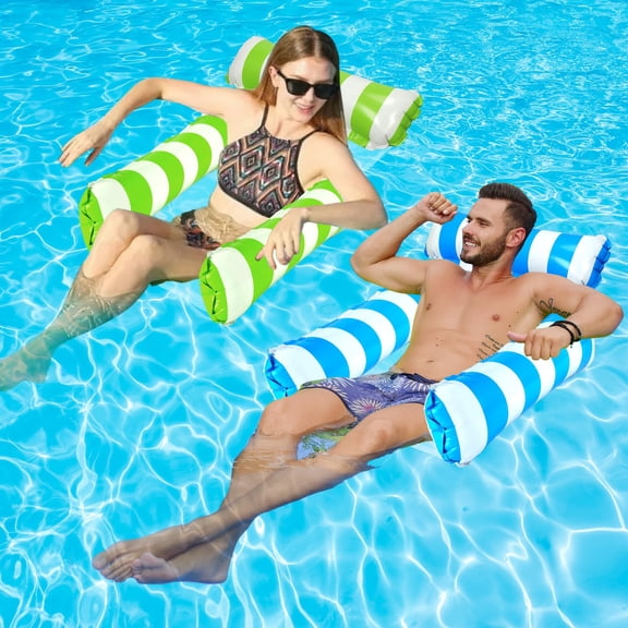 2 Pack Blue+Green 4-in-1 Inflatable Pool Floats Adult Hammock Chair Bed for Swimming Hot Tub