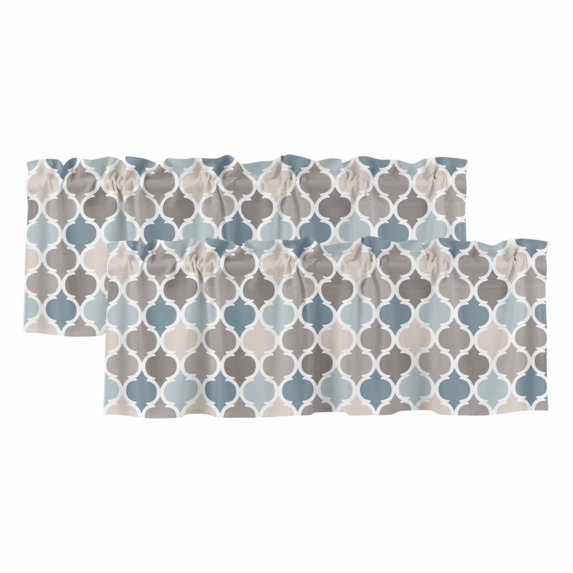2 Pack Blue Grey Valance for Window Morocco Trellis Textured Modern Art Kitchen Valance Rod Pocket Short Curtain Topper Decorative Window Treatment for Living Room Bedroom 42"x18"