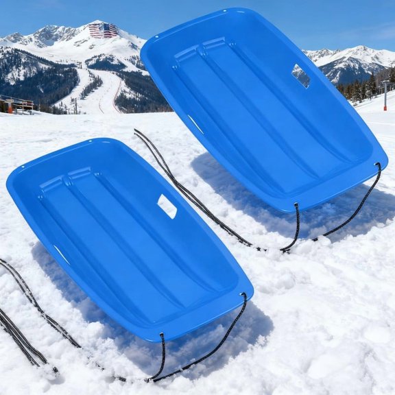2-Pack Blue Ice Sleds with Diamond-Polished Bottoms, 36 Inch Glide Sleds for Fast Downhill, with Pull Cords